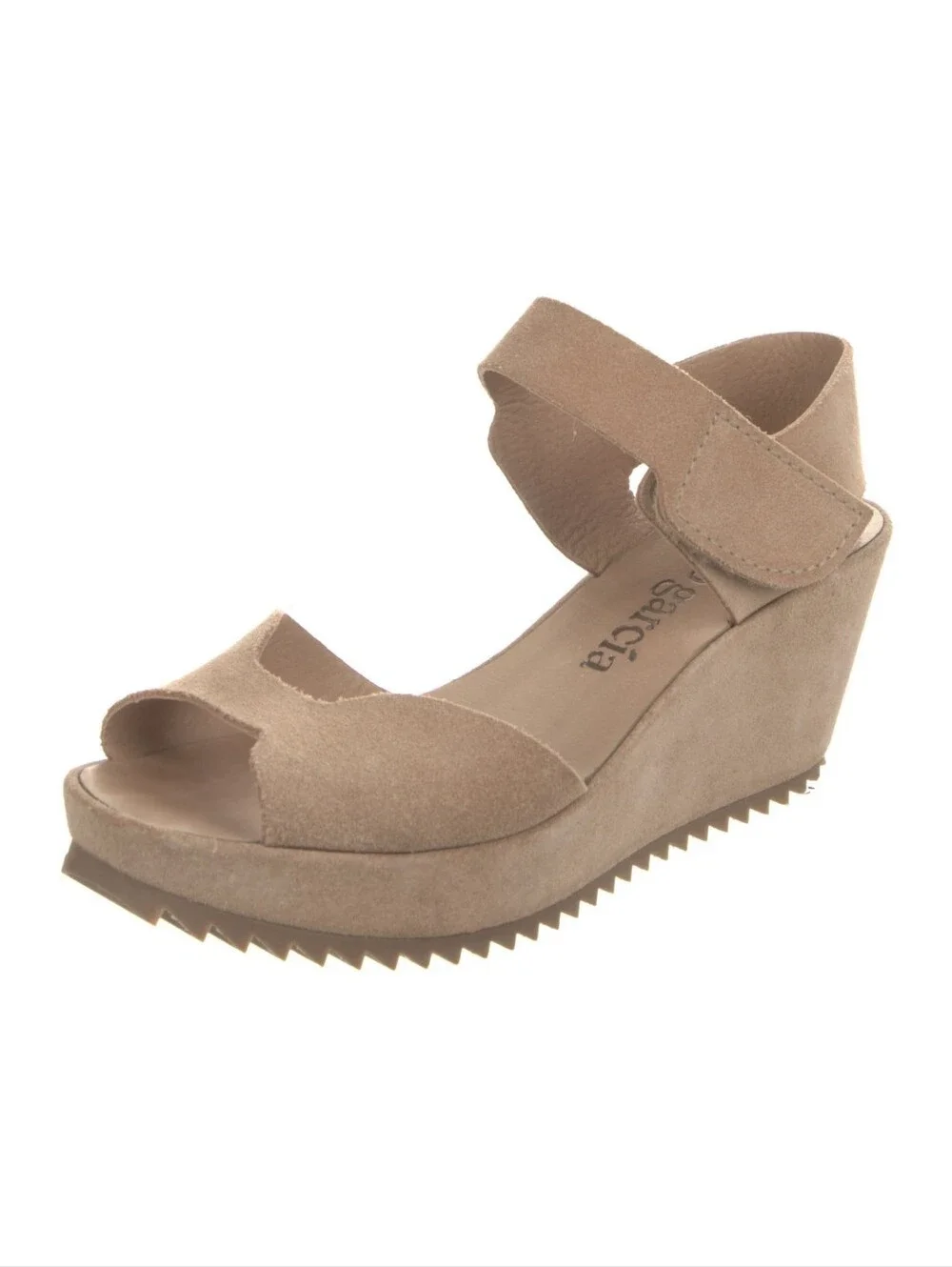 Pedro Garcia Taupe Suede Ankle-Strap Wedge Sandal 7.5